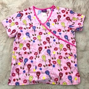 Pink Tootsie Pop XS Scrub Top